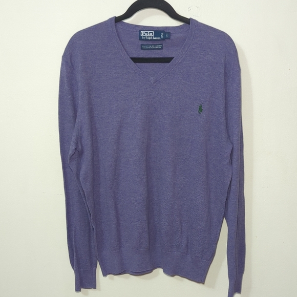 Polo Ralph Lauren Other - Polo Ralph Lauren Cotton Cashmere V-Neck Sweater Purple Pony Logo Men's Size L